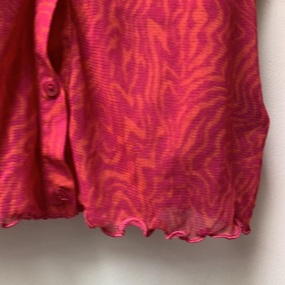 Urban Outfitters Pink Orange Mesh Button Up Top & Cropped Vest Size Large - Picture 13 of 16